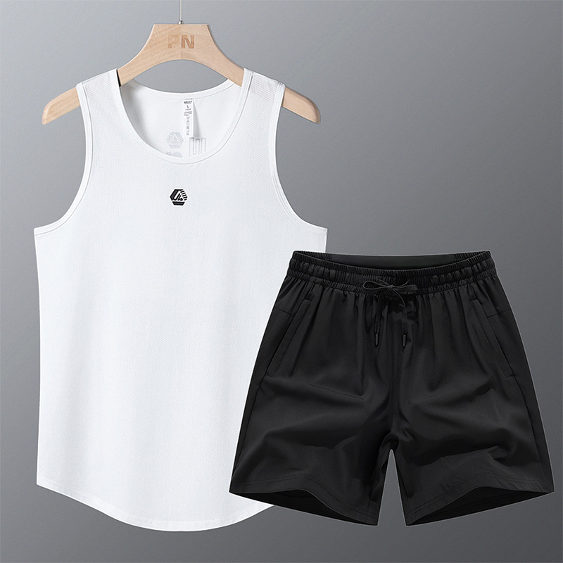 Trajes deportivos transfronterizos para hombres, chaleco de baloncesto frío de hielo de verano, juveniles sueltos y transpirables, dos piezas.