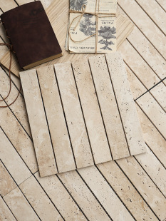 Vintage Off-White Beige Mosaic Flat Travertine Pattern Bathroom Bathroom Restaurant Bar Exterior Wall Door Background Wall