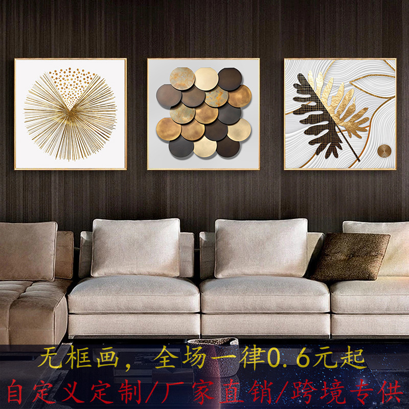 New Chinese style gold foil abstract line decorative painting core leaf sofa background wall poster hotel frameless painting cross-border
