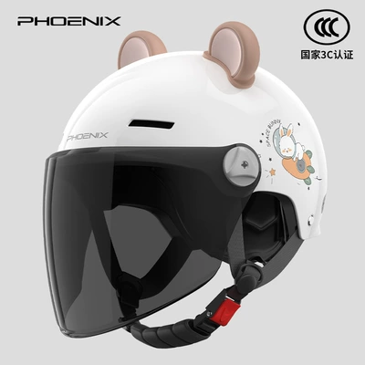 Helmet Women's All-Season Safety Helmet — Motosiklet kaskı (dəbilqə) - cute-cartoon-bear-ears-long-sunglasses-fresh-white