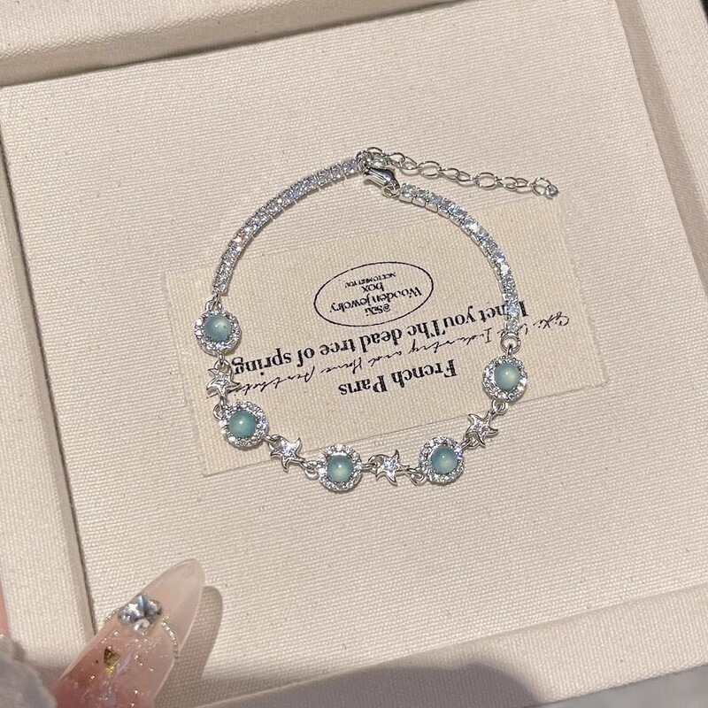 "Coral Sea" Cool New Chinese Style Sea Blue Imitation Zircon Bracelet Exquisite New High-Looking Elegant Hand Jewelry for Women "Coral Sea" Cool New Chinese Style Sea Blue Imitation Zircon Bracelet Exquisite New High-Looking Elegant Hand Jewelry for Women