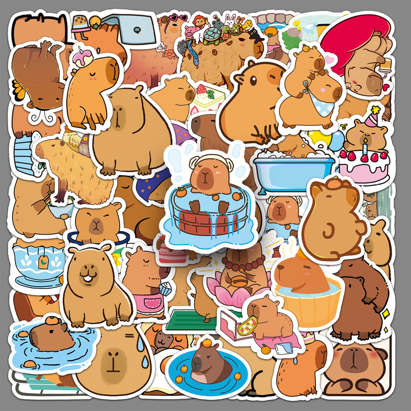 50 Capybara Cartoon Stickers Kabibala Cute Brown Guinea Pig Animal Waterproof Decorative Phone Computer Stickers