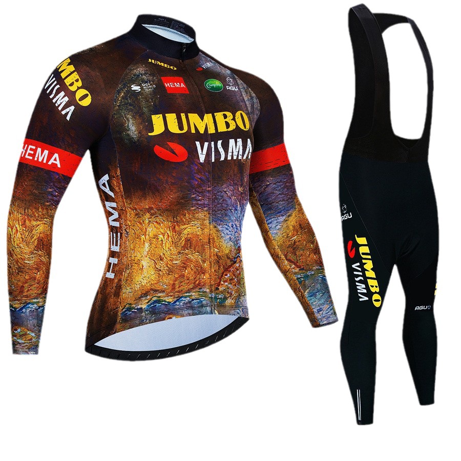 JUMBO Autumn and Winter Fleece Riding Suit for Men and Women Strap suit Highway Mountain Bike Bike Warm Cycling Shirt
