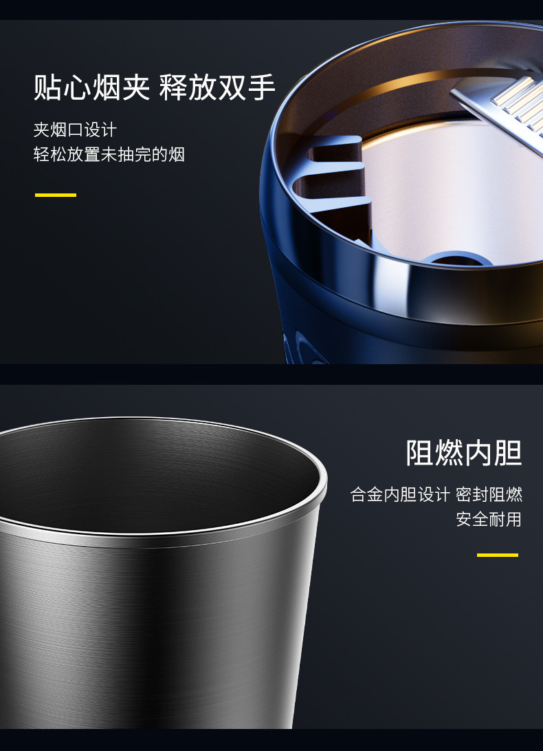 Car Ashtray, Car Ashtray, Creative and Personalized, Multi-Functional, Universal, One-Click Opening, Car Supplies with Lights in the Car