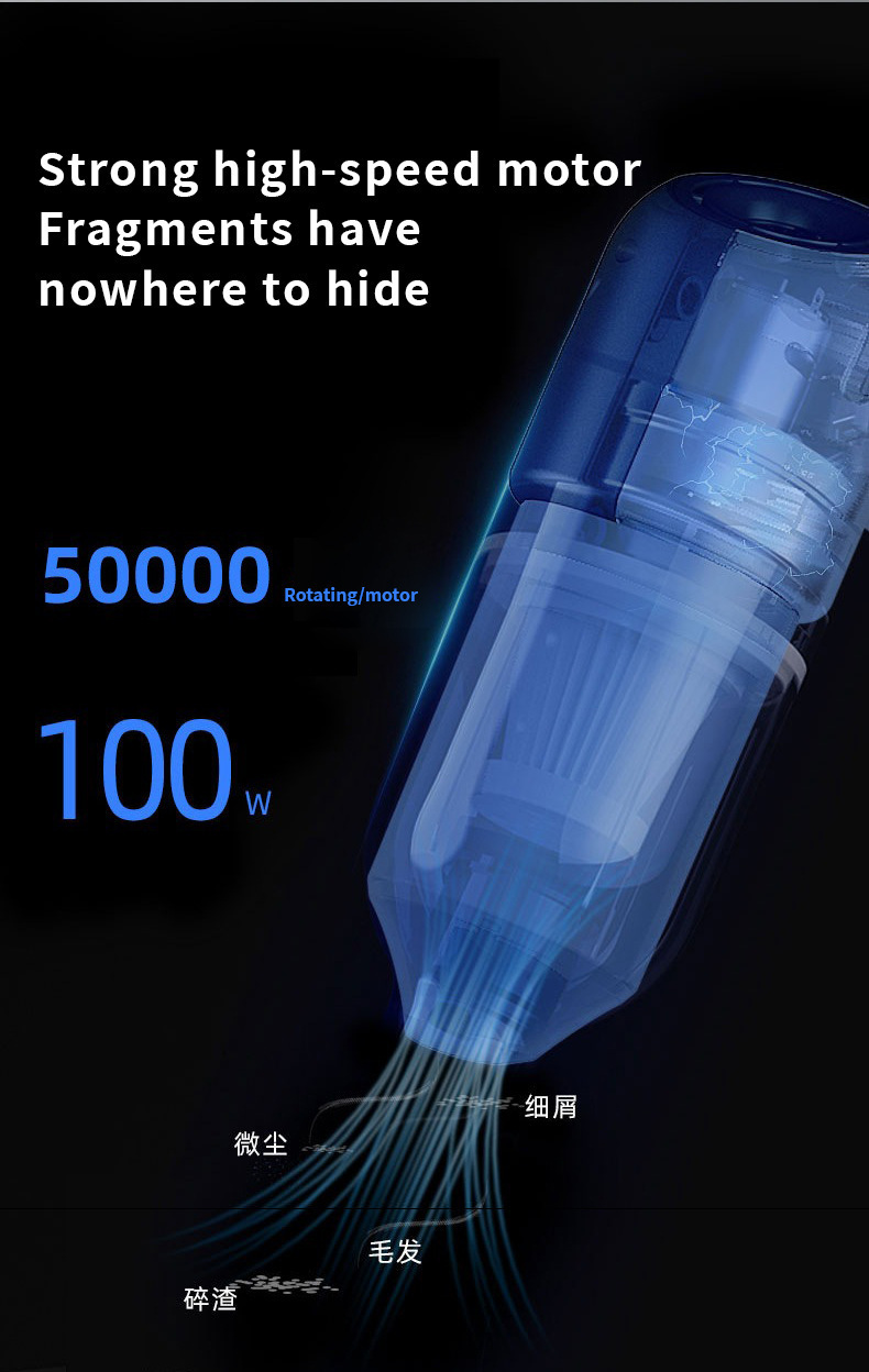 Cross-Border Handheld Car Brushless Vacuum Cleaner with High Suction Power for Blowing Cars USB Rechargeable Portable Small High Power