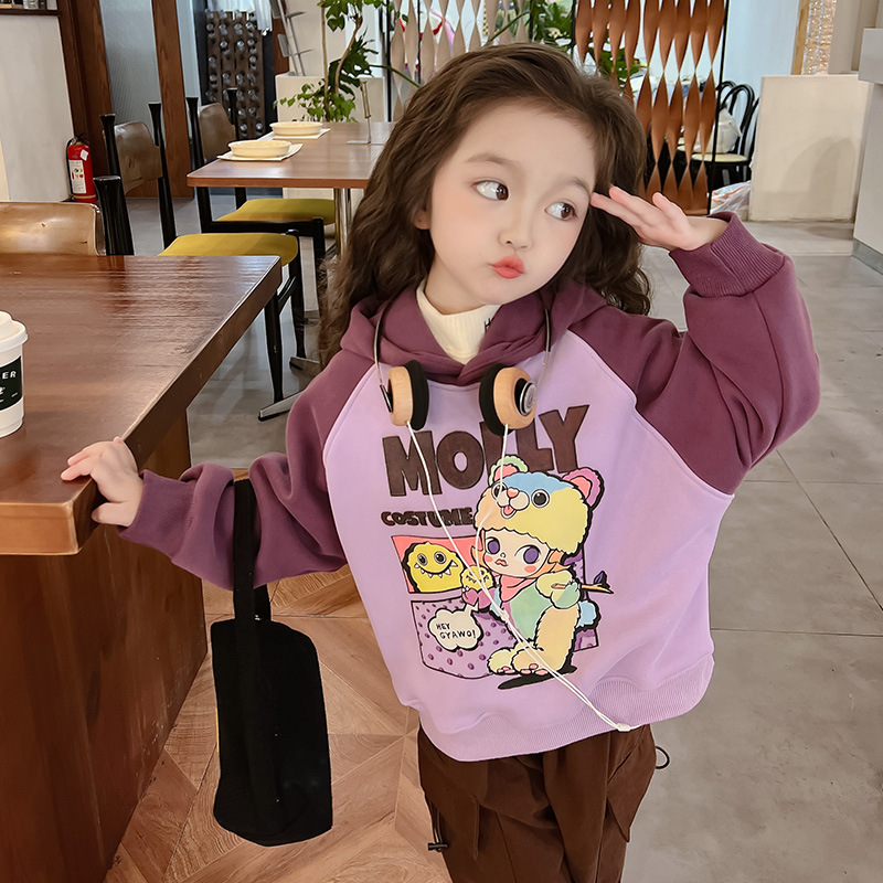 Ladies' Spring Hooded Sweatshirt 2024 New Fashion Spring Top for Girls Baby Cartoon Clothes Children Spring and Autumn Style