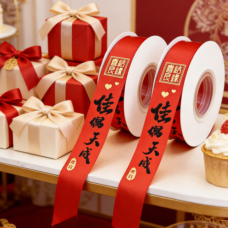 Fabricantes personalizados cinta de boda feliz caja de regalo gran precio cinta estampada de oro feliz celebración al por mayor