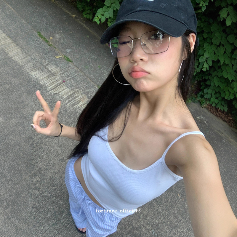 fortunee白色美背吊带背心女春夏季辣妹短款基础百搭露脐无袖上衣|undefined
