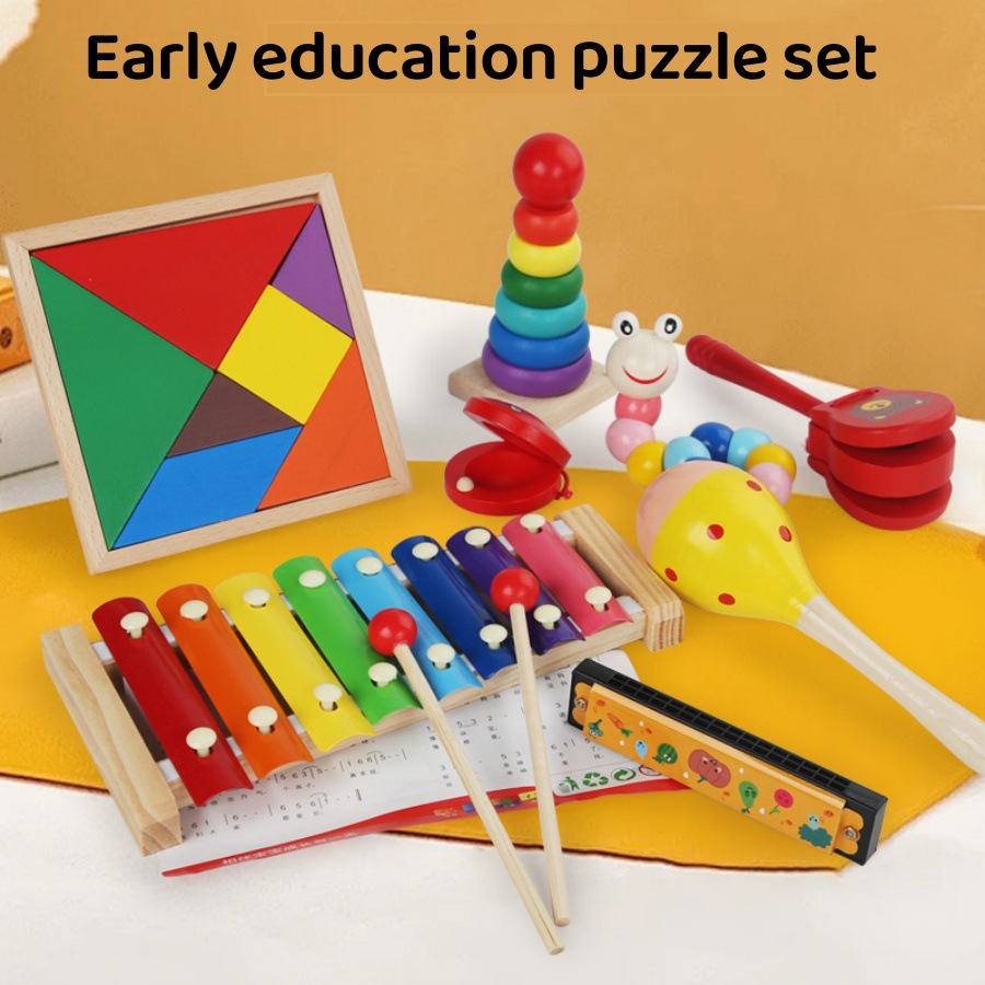 Rompecabezas tridimensional de tangram de madera transfronterizo, desarrollo intelectual de niños pequeños, educación temprana, combinación divertida, juguetes de material didáctico