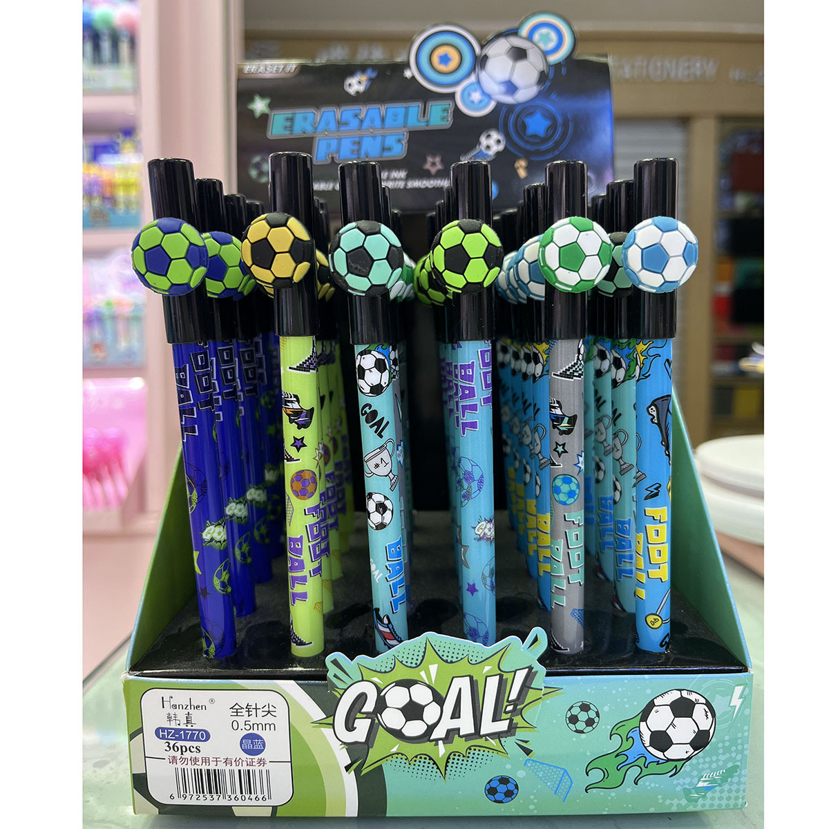 Cross-Border Hot-Selling Han Zhen 2025 New Football Cap Erasable Gel Pen Printed Cartoon 0.5 Blue Gel Pen