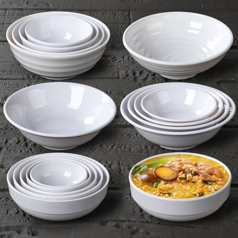 Melamine Bowl, White Imitation Porcelain Fast Food Soup Bowl, Porridge Bowl, Rice Bowl, Korean-Style Tableware, Plastic Bowl, Commercial Large Ramen Bowl