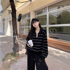 POLO领条纹长袖针织衫毛衣女秋冬季2025新款简约休闲撞色宽松上衣