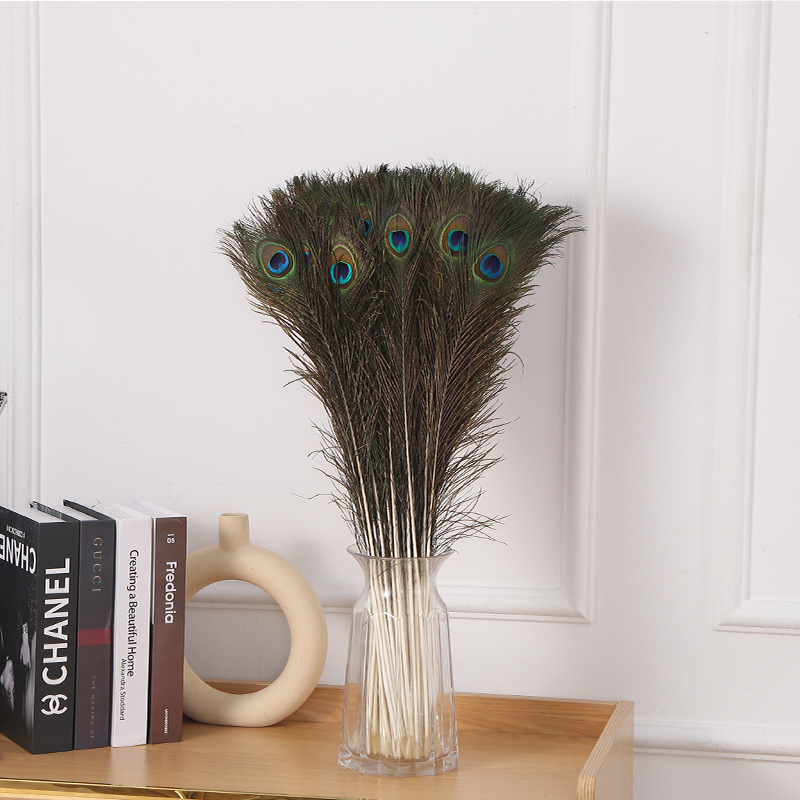 跨境优质天然孔雀毛25-120cm家居装饰长羽毛花瓶插花装饰孔雀羽毛