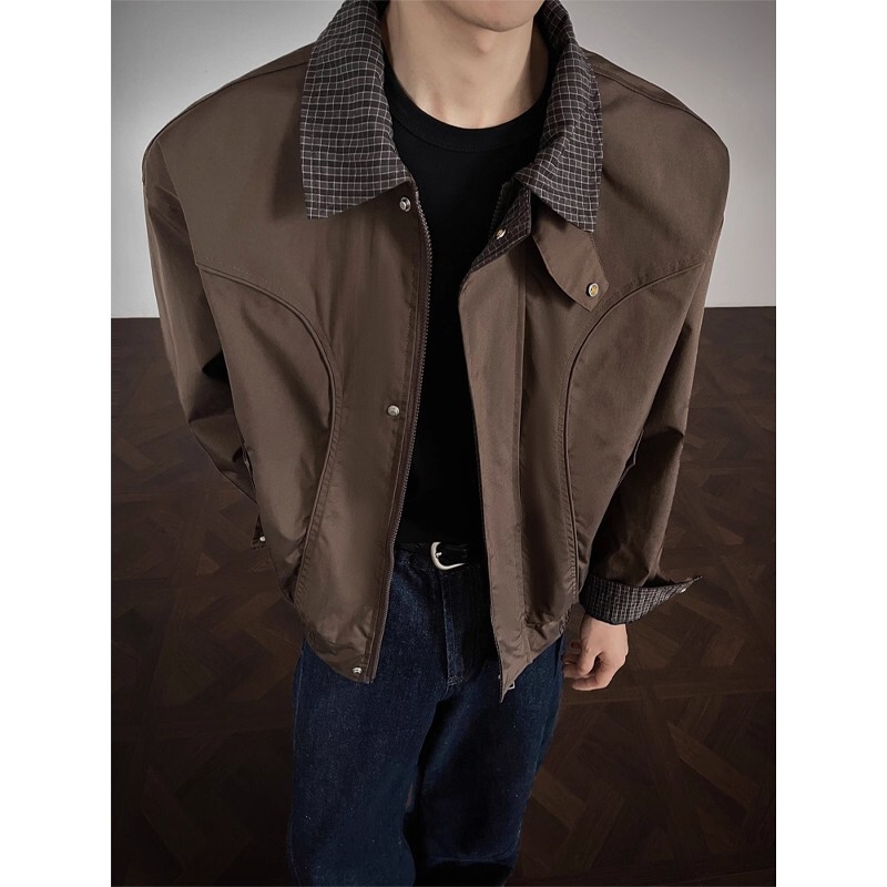 Maillard Brown Lapel Jacket Men's High-Quality Handsome Autumn and Winter American Retro Harrington Cleanfit Jacket