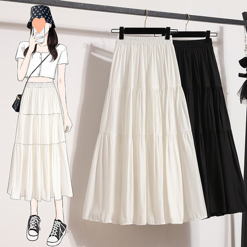 Stylish and Versatile Spring New Season Large Size Women's A-Line Maxi Skirt for Plus Size, High-Waisted Slimming Skirt
