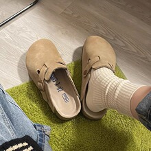 威威女郎 959-11真皮勃肯鞋纯原厚底拖鞋女夏外穿钓鱼博肯半拖鞋