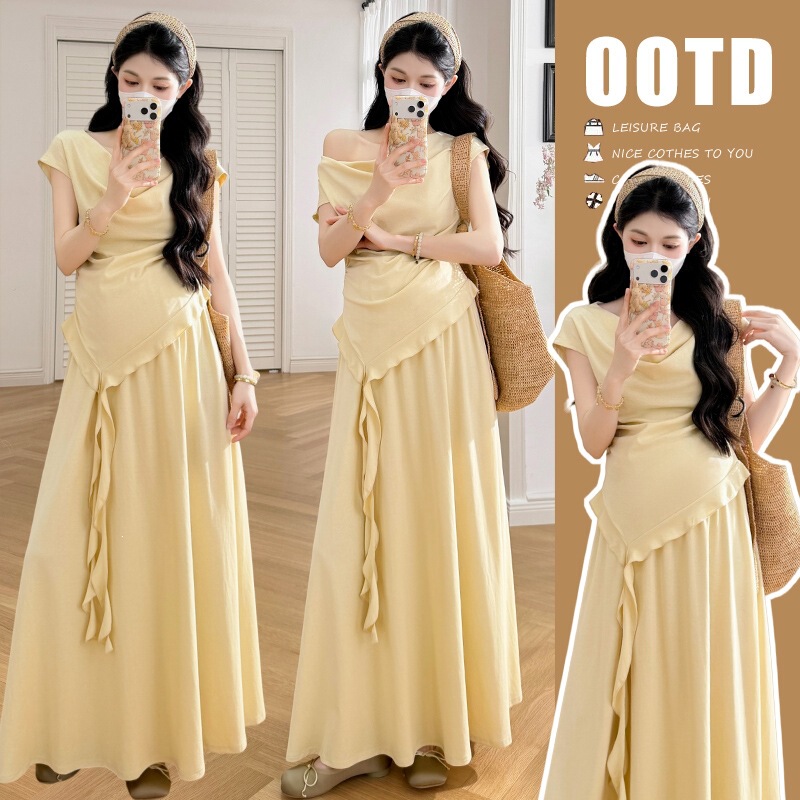 Real Shot of 2026 Summer Maternity Wear: Slimming Maternity Set with Irregular Short-Sleeve Top + Skirt Maternity Set Real Shot of 2026 Summer Maternity Wear: Slimming Maternity Set with Irregular Short-Sleeve Top + Skirt Maternity Set