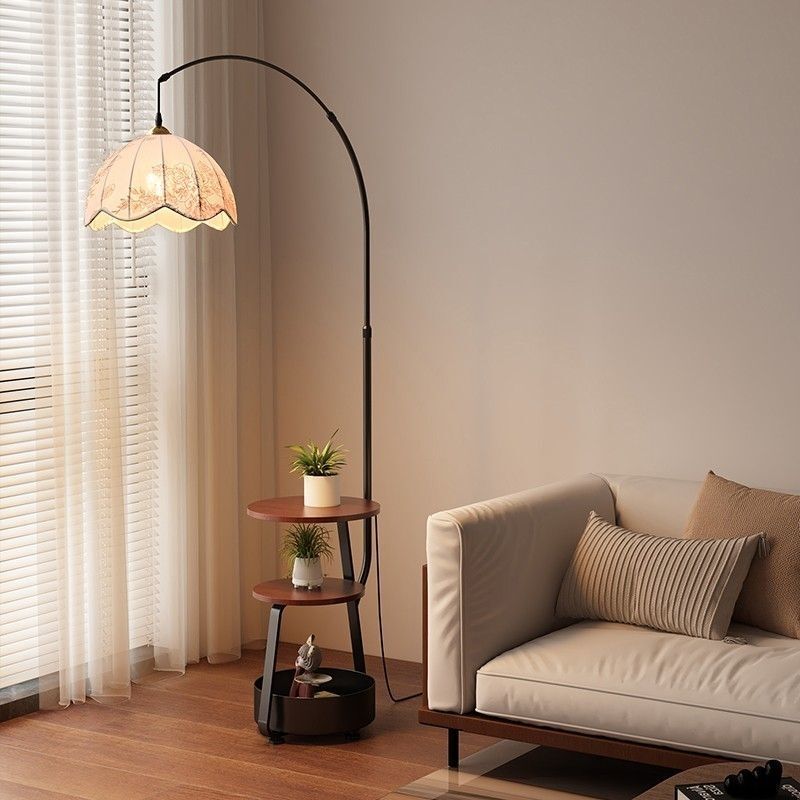 Cross-Border Three-Layer Eye-Protection Bedside Soft Light Sofa Curved Vintage-Style Storage Lamp Ambient Floor Lamp for Living Room