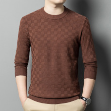 YINGAO格子毛衣春秋新款提花针织衫男士打底衫中年打底衫跨境批发