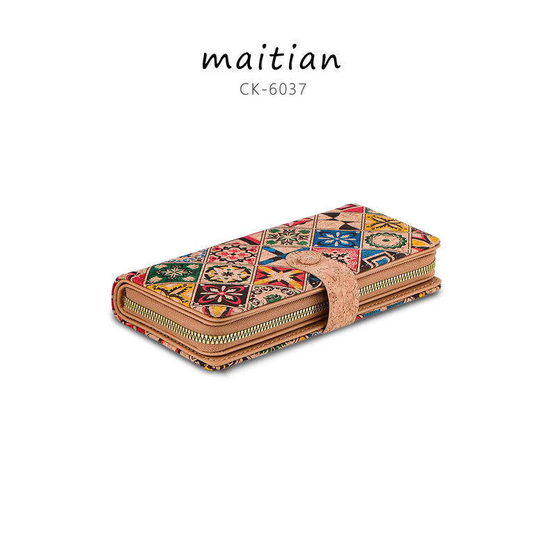 Cork Bark Hand-Held Card Holder, Ethnic Style Printed Zipper Card Holder, Portable Multi-Card Slot Wallet, Travel Trend