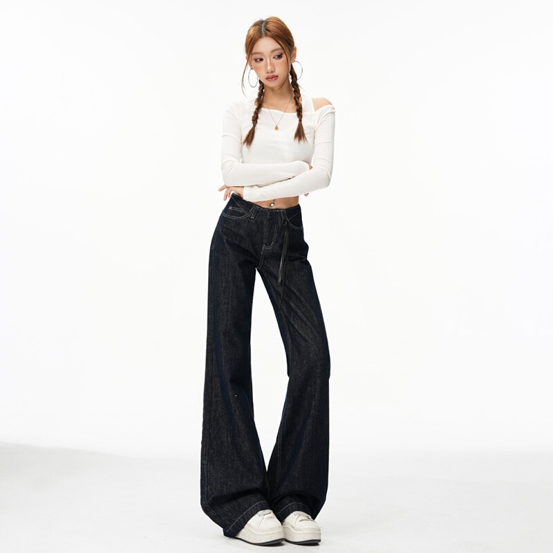Y2K Original Denim Millennial Hot Girl Low-Waist Slightly Flared Jeans for Women, Slimming with Contrast Stitching and Draped Floor-Length Bell-Bottoms Y2K Original Denim Millennial Hot Girl Low-Waist Slightly Flared Jeans for Women, Slimming with Contrast Stitching and Draped Floor-Length Bell-Bottoms