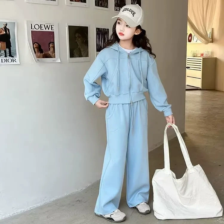 Fashionable autumn sports set for students, solid color cardigan