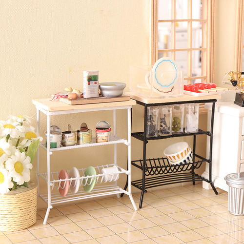 Miniature Food Play Mini Furniture 1:12 Scale Bookshelf Kitchen Iron Shelf Display Rack Dollhouse