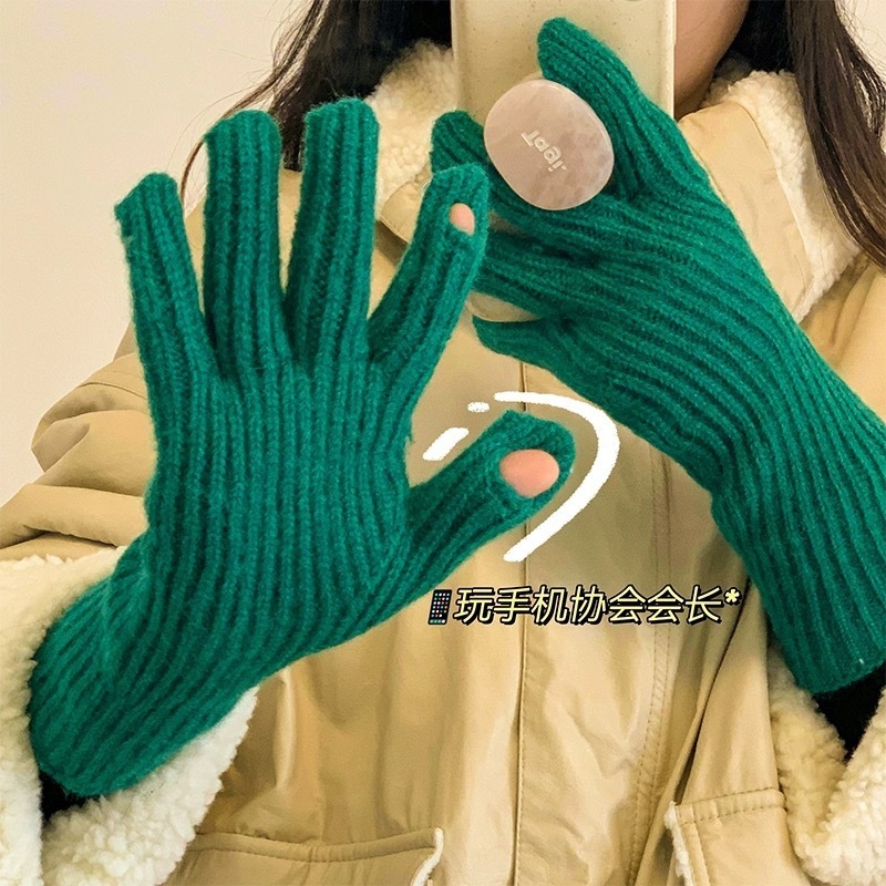 純色の手袋の冬の女性のタイプは携帯電話のタッチパネルの毛糸のメリヤスを指します。|undefined