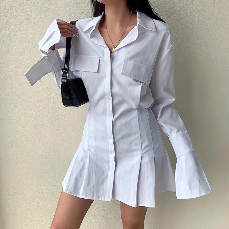 2022 Autumn and Winter New Elegant Slim-fit Horn Long-sleeved European and American ins Same Style Hot Girl Pleated Waist Dress for Women 2022 Autumn and Winter New Elegant Slim-fit Horn Long-sleeved European and American ins Same Style Hot Girl Pleated Waist Dress for Women