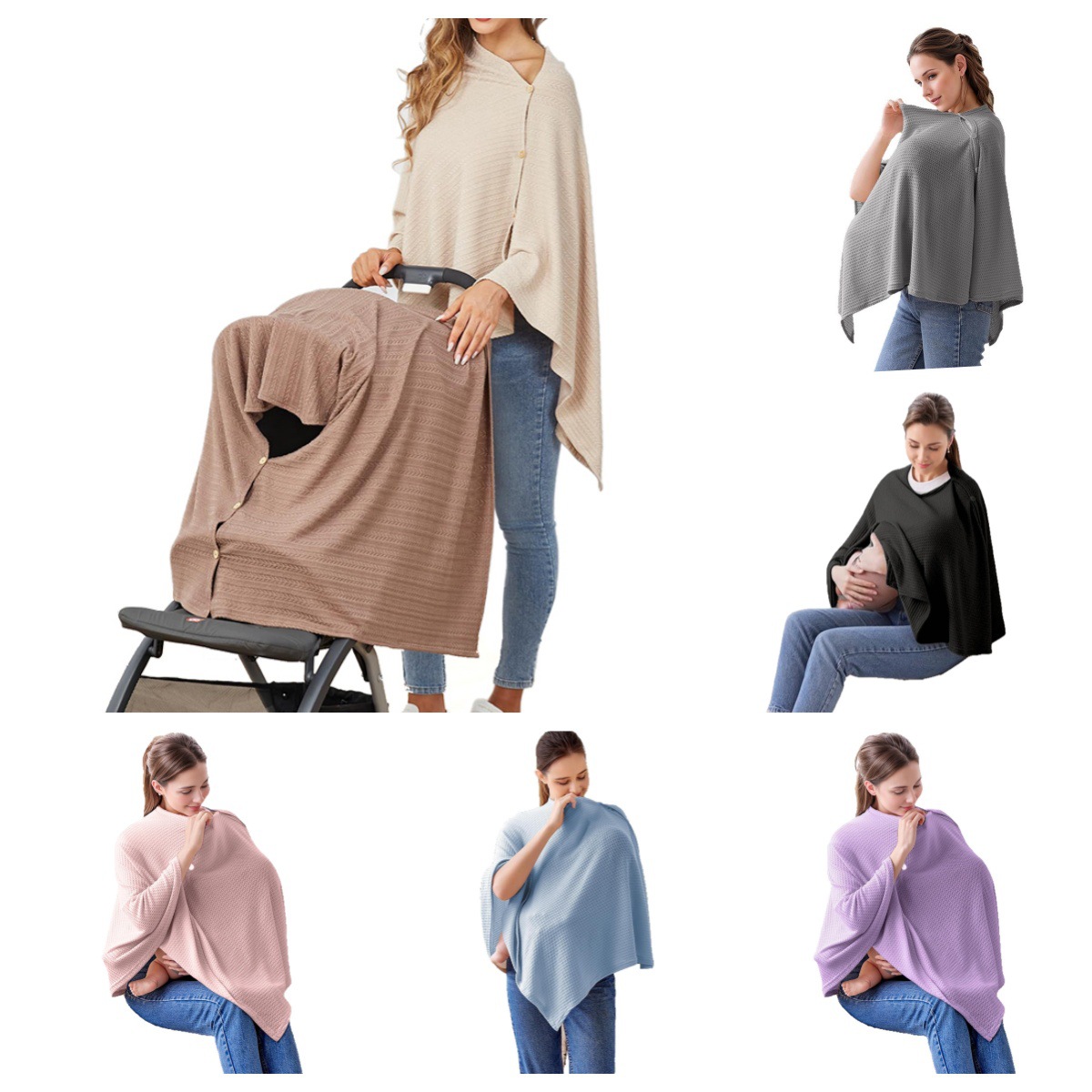 Waffle-Patterned Multifunctional Nursing Cover with Buckle, Jacquard Stretch Nursing Cover, Convenient Shawl, Stroller Cover, Amazon