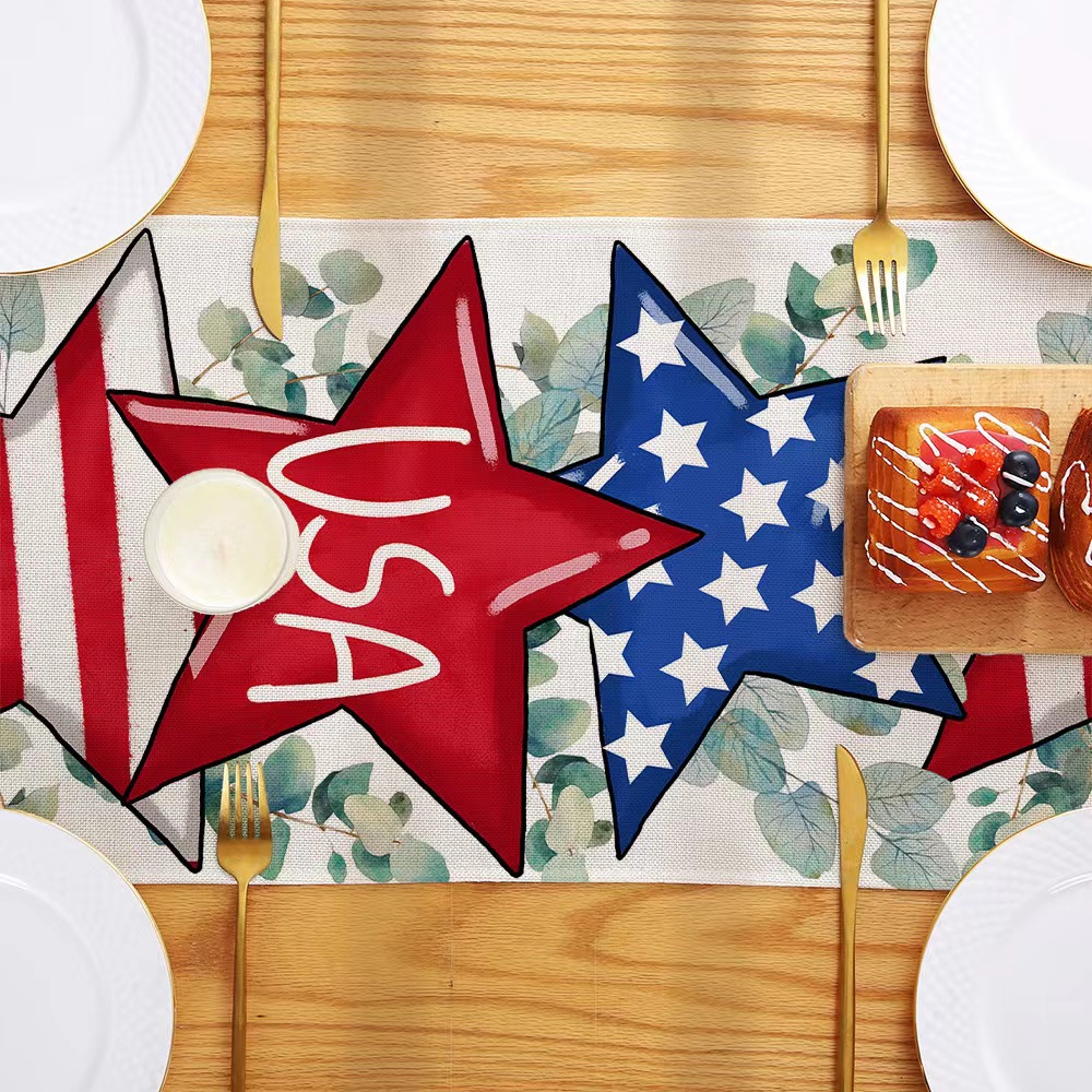2024 Nuevo Día DE LA Independencia camino de mesa de impresión Americana sala de estar comedor Decoración de mesa de tela Festival Decoración de mesa mantel image 4
