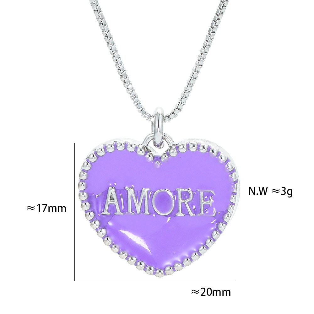 Unisex Gender Plating Design Fashion Drop Oil Heart-shaped Color Amore English Alphabet Necklace Wholesale Nihaojewelry