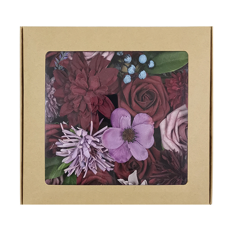 亚马逊热销仿真花盒花求婚花盒仿真玫瑰花头带杆DIY家居花艺