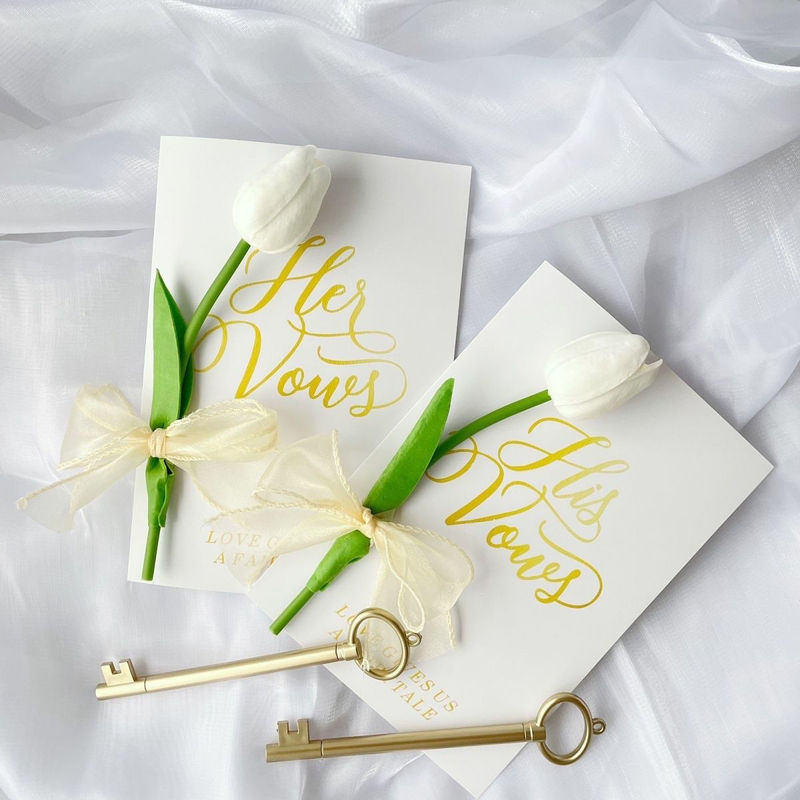 結婚式の誓いのカード、高級シンプルなフランスのスズランの誓いのハンドカード、結婚式の宣誓のスピーチブック|undefined
