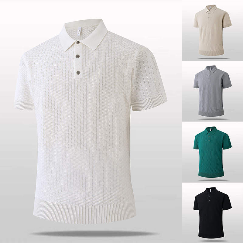 Polo camiseta de punto camiseta de manga corta hombre waffle vieja camiseta de hielo delgada de verano fábrica transfronteriza al por mayor