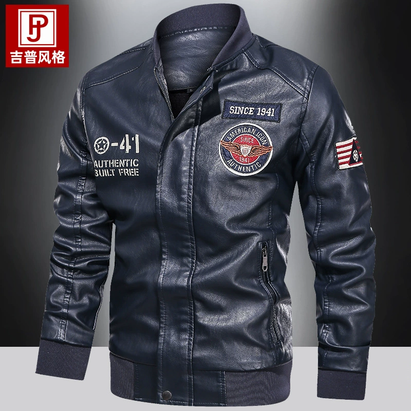Осенне-зимнее тонкое бархатное кожаное пальто, Мужская мотоциклетная одежда, повседневная куртка, свободная Молодежная куртка больших размеров, мужской кошелек из искусственной кожи с воротником-стойкой