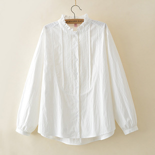 2025 spring new women's cotton shirt embroidered plus size lace collar stitching white shirt fat girl cardigan 156
