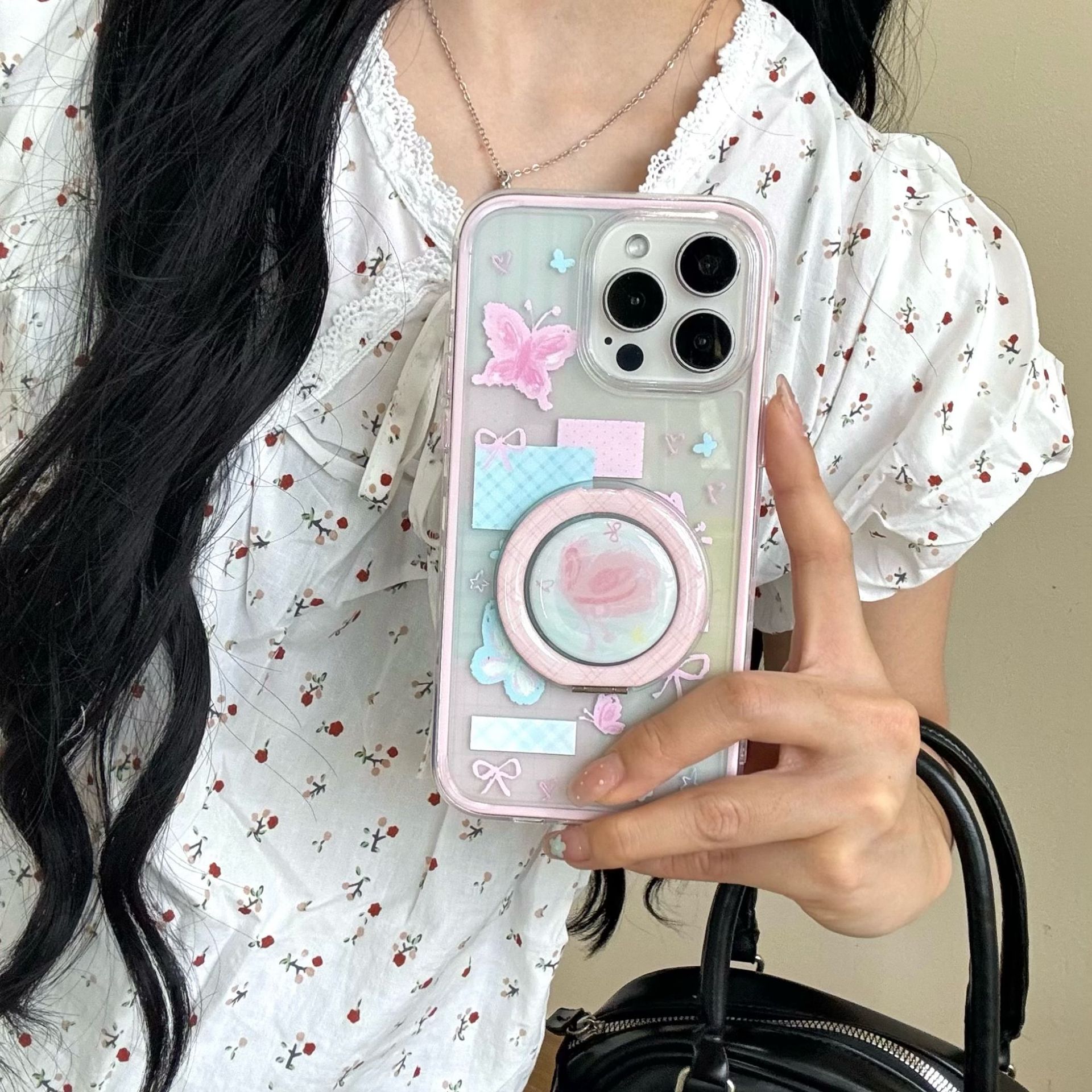 Pequeño arco rosa floreciente fresco para Apple 16ProMax funda para teléfono móvil 15Pro Girl Heart 14/13 nuevo