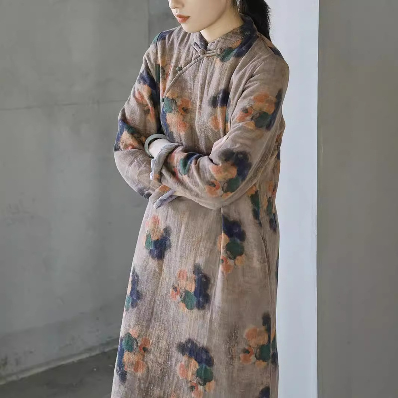 Original Women's Clothing, New Chinese-Style Diagonal-Collar Digital Print Quilted Long Cheongsam, Republic of China Winter Warm Long Cotton Coat L23269 Original Women's Clothing, New Chinese-Style Diagonal-Collar Digital Print Quilted Long Cheongsam, Republic of China Winter Warm Long Cotton Coat L23269