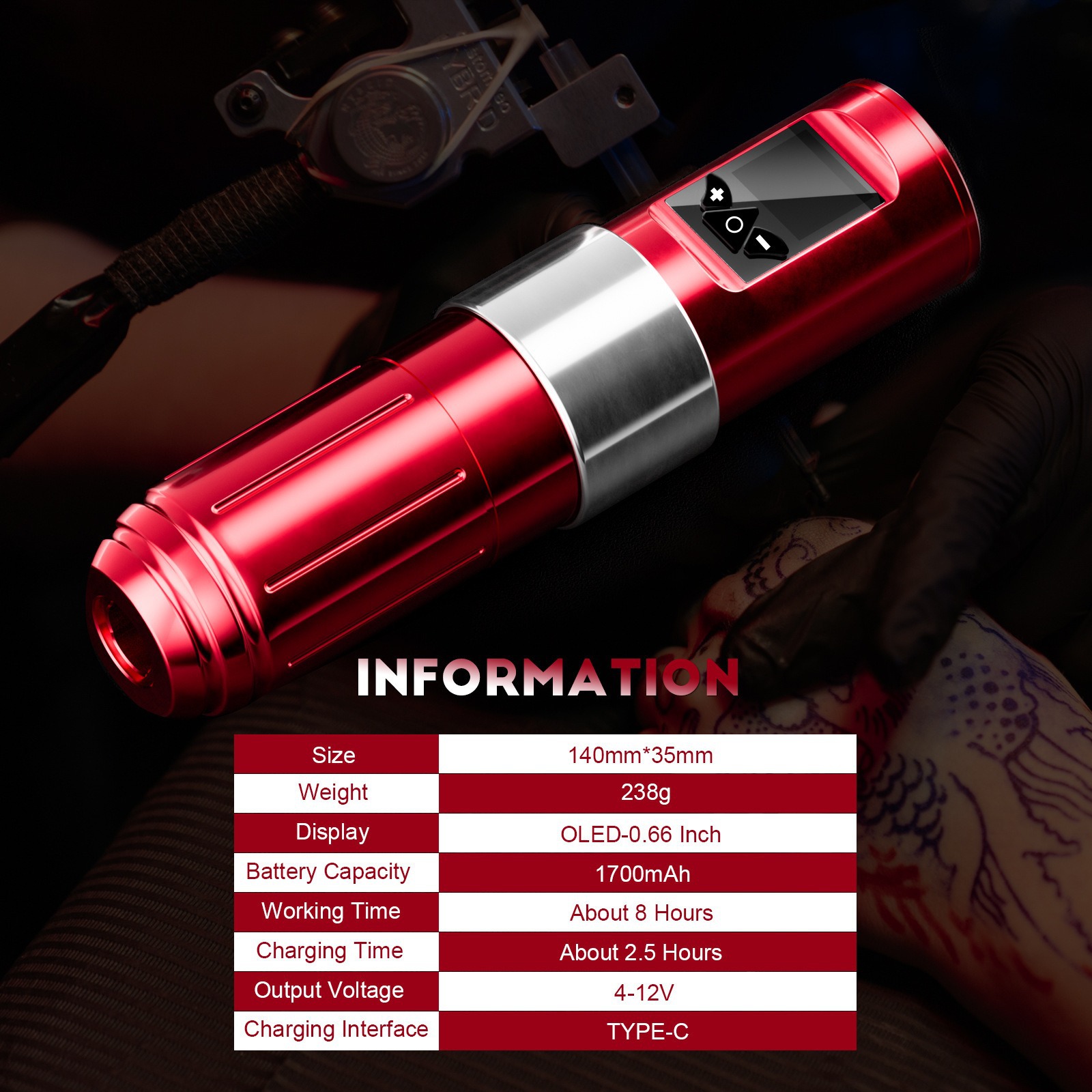 Equipo de tatuaje Tuffking de segunda generación con batería y motor sin escobillas, máquina todo en uno para dibujo de líneas y sombreado con pantalla grande.