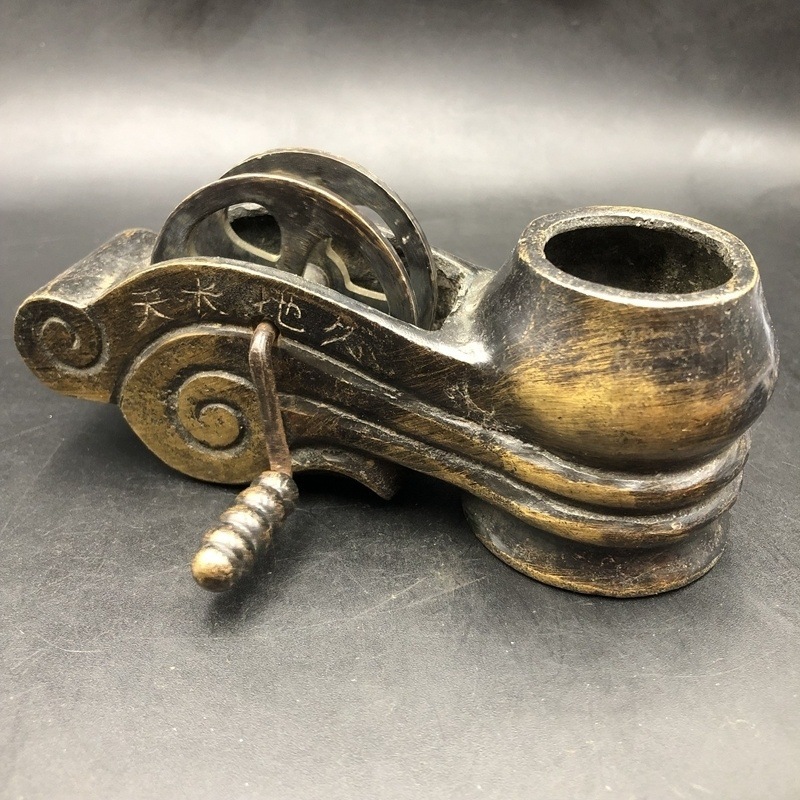 民国铜器墨斗 墨线盒 木工画线用具 家居装饰复古工艺品