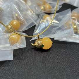 925银镀金镶嵌蜜蜡葫芦吊坠蜜蜡项链福禄葫芦吊坠锁骨链挂件 证书