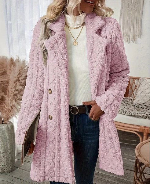 European and American Women's Autumn and Winter Plush Coat Amazon Comfortable Casual Warm Suit Collar Double-Breasted Fur Coat