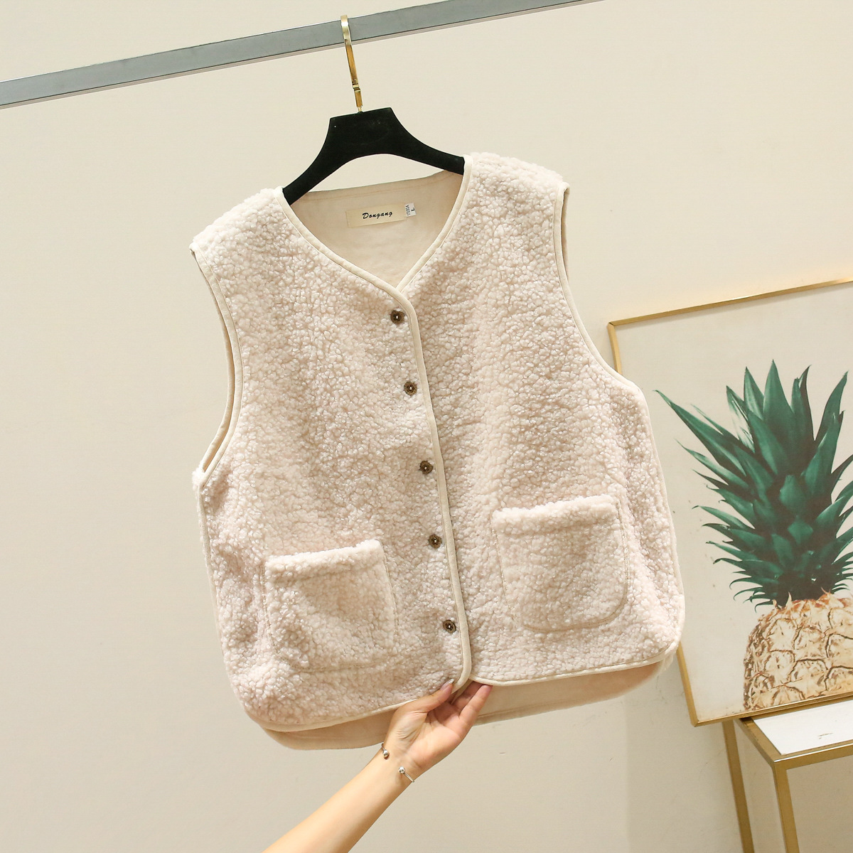 Chaleco de piel de cordero de imitación 2024 nuevo estilo otoño e invierno todo en uno chaleco de celebridad de Internet chaqueta de chaleco de chaleco de todo fósforo corto image 11