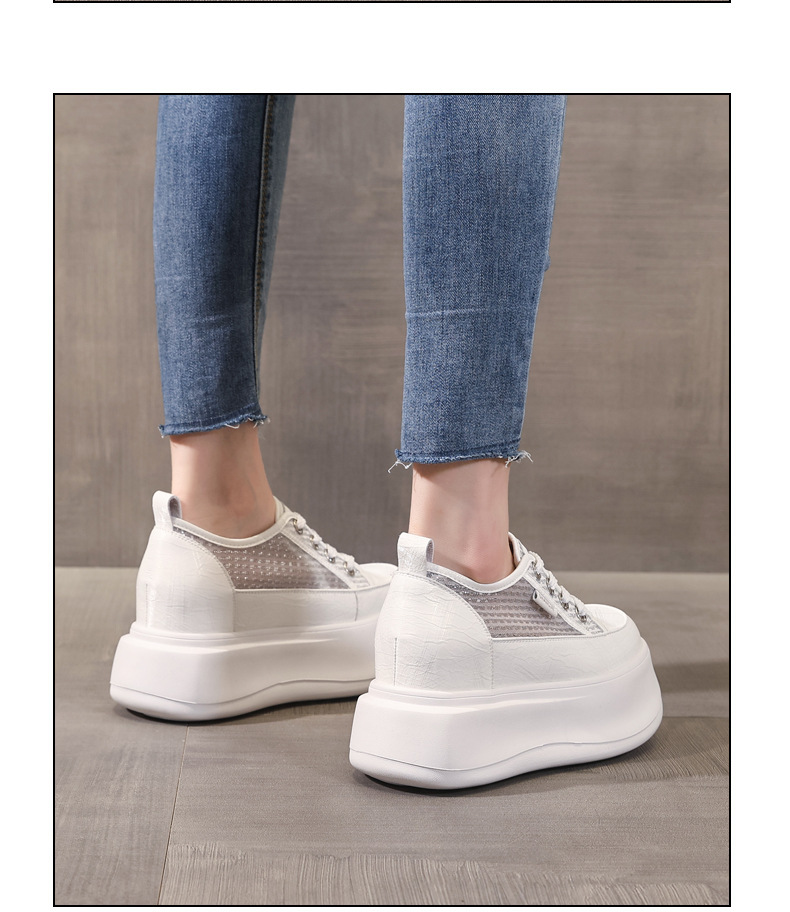 Giày sneaker nữ đế dày tăng chiều cao, kiểu dáng trắng cơ bản phối hợp mọi trang phục — màu trắng chi tiết 11