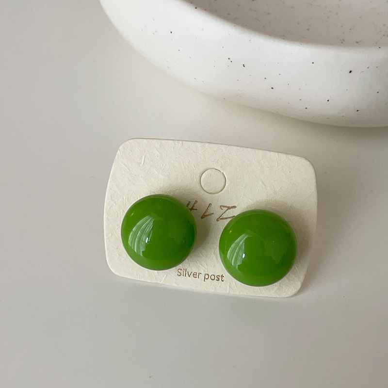 925 실버 바늘로 만든 대형 녹색 귀걸이