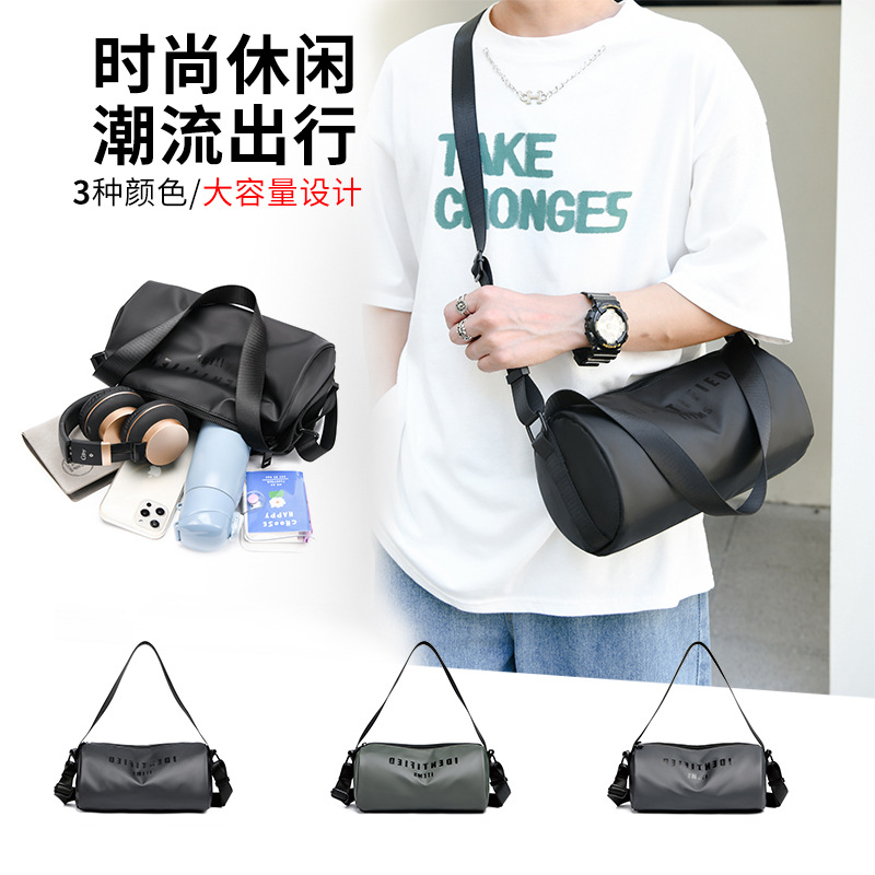 2024 Spring and Summer New Oxford Cloth Cylinder Crossbody Bag Trendy Men's Letter Shoulder Fashion Couple Pillow Bag