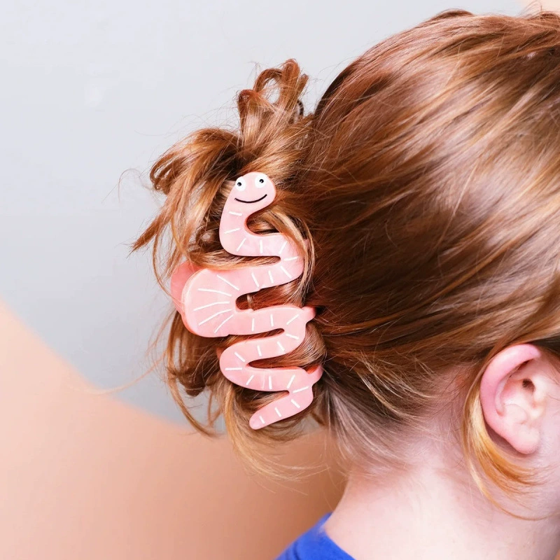 Новая заколка для волос в виде червя для независимой станции, пластиковая модная заколка для волос в виде милого червя, женская заколка в виде акулы.