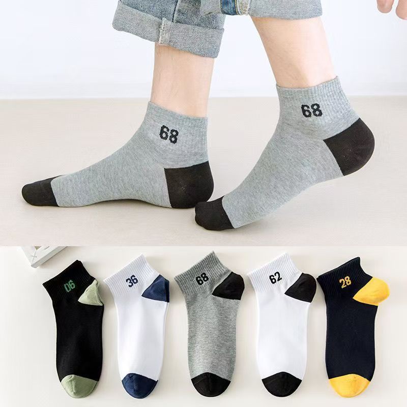 Spring and autumn men's breathable anti-odor cotton socks boat socks…