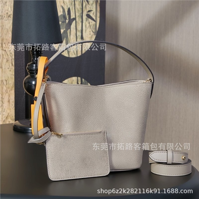 M&Lv Luxury Brand Vintage Full Leather Aiiinbb Elephant Gray Bucket Bag Handbag Shoulder Crossbody Women's Bag